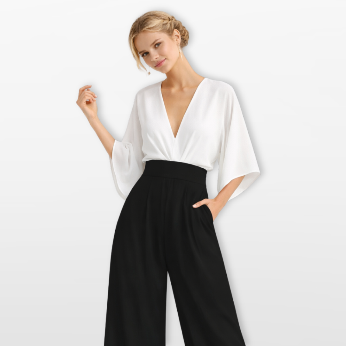 Women Elegant V Neck Wide Leg Jumpsuit