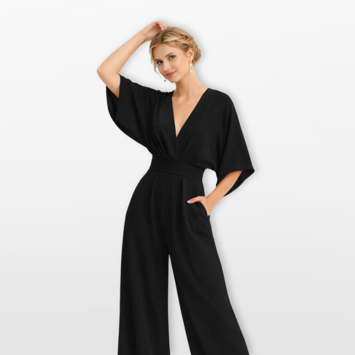 Women Elegant V Neck Wide Leg Jumpsuit