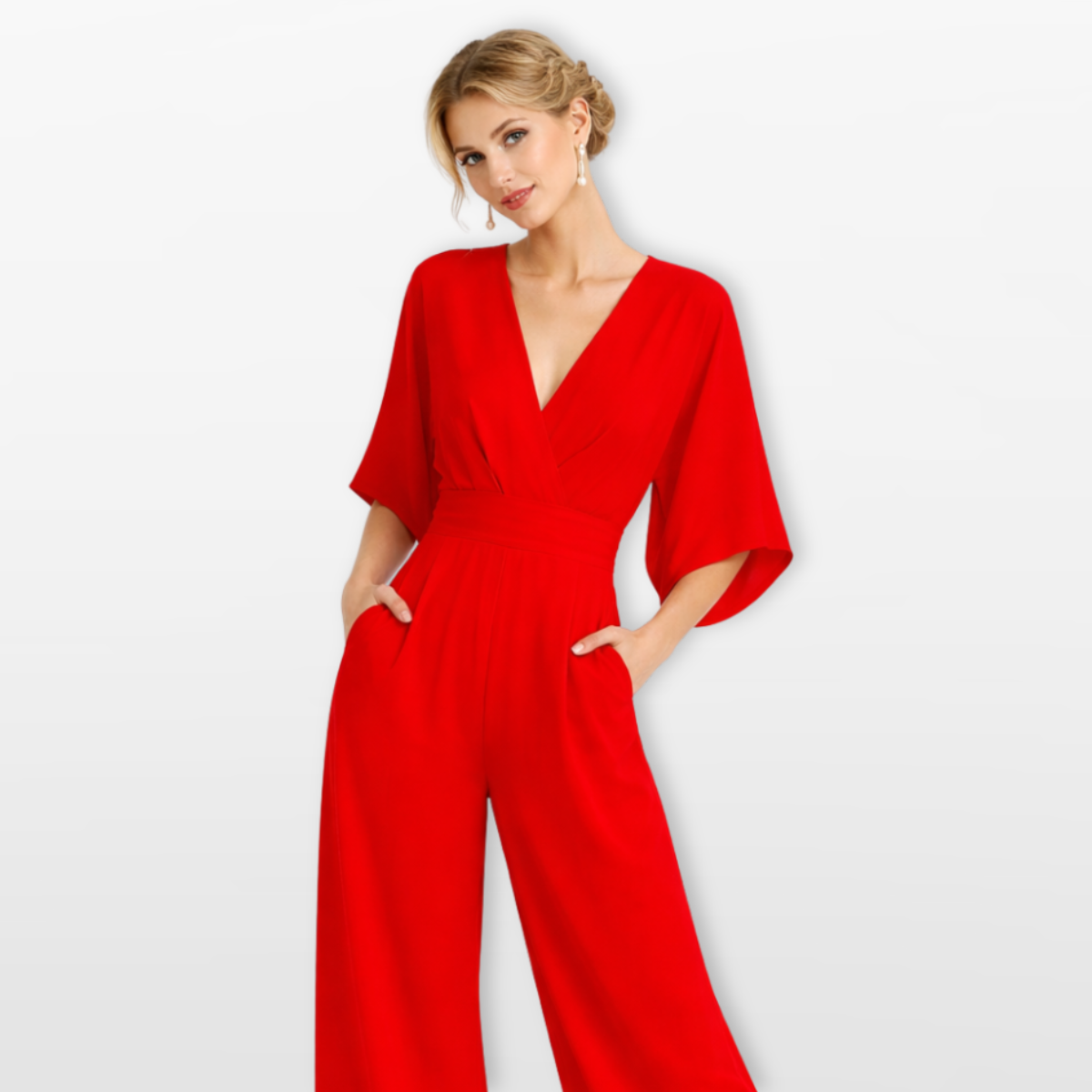 Women Elegant V Neck Wide Leg Jumpsuit