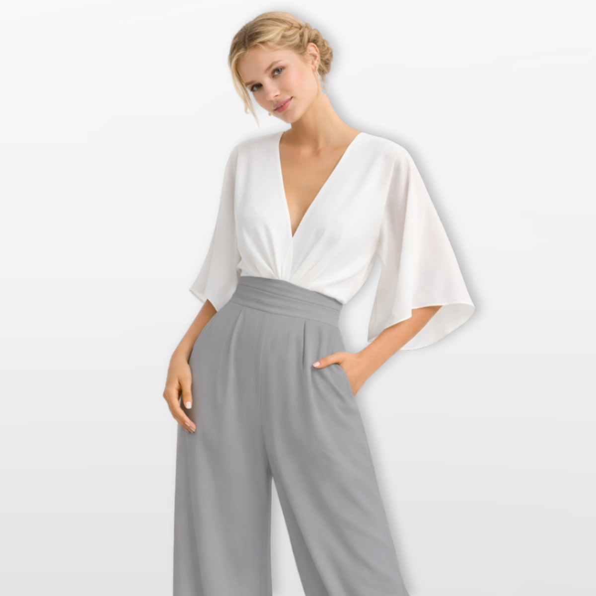 Women Elegant V Neck Wide Leg Jumpsuit