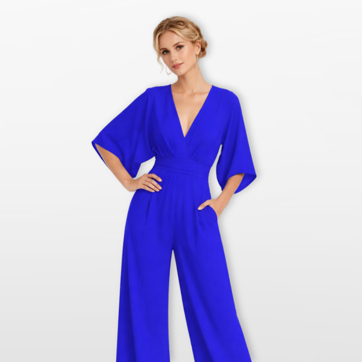 Women Elegant V Neck Wide Leg Jumpsuit