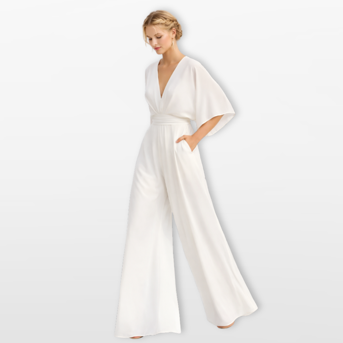 Women Elegant V Neck Wide Leg Jumpsuit