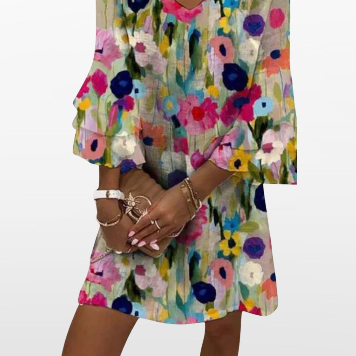 Women Floral Mini Dress V Neck
