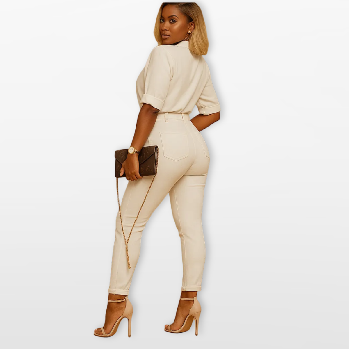 Women Tailored Belted Jumpsuit Elegant Fit