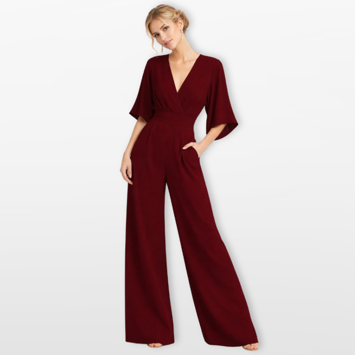 Women Elegant V Neck Wide Leg Jumpsuit