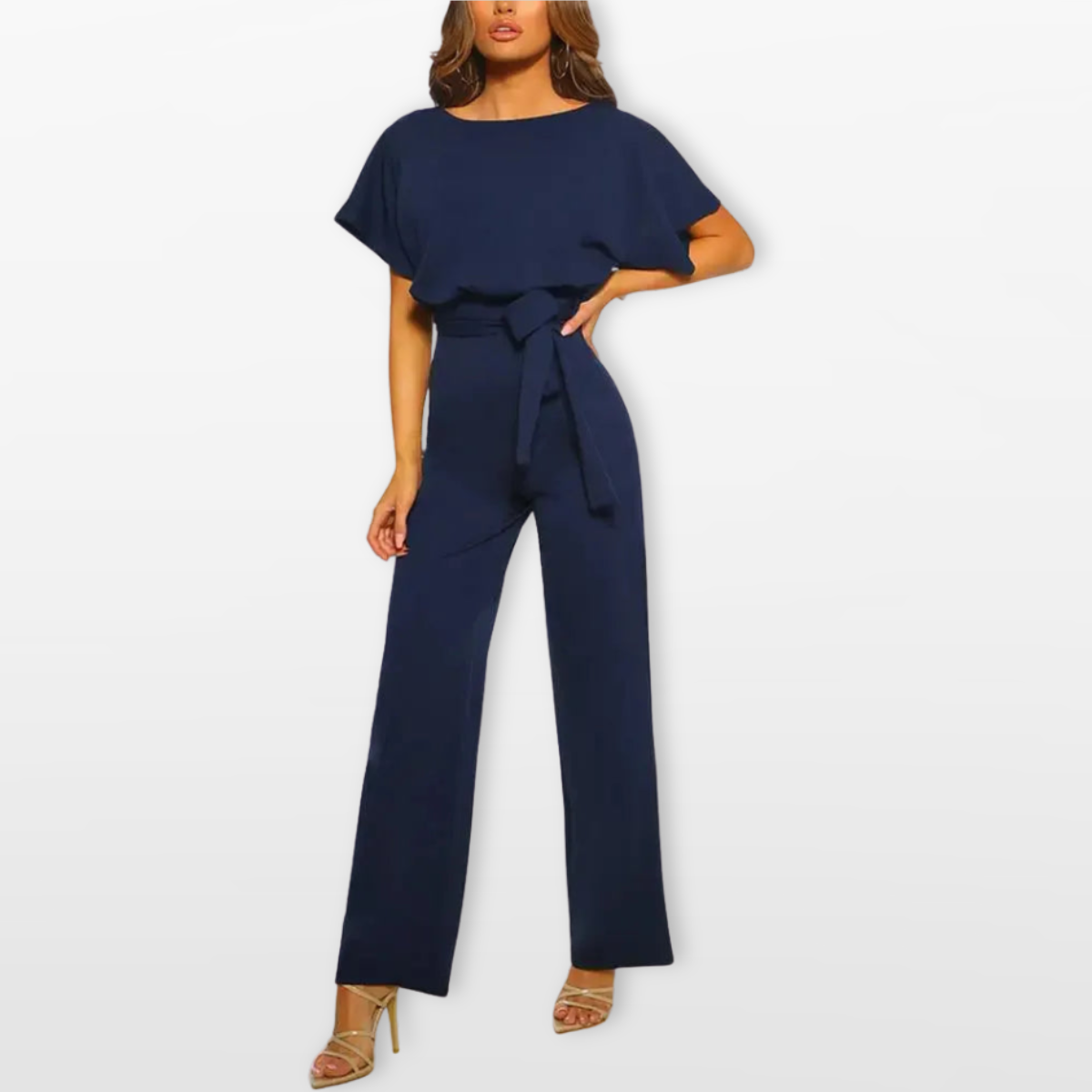 Women Relaxed Wide Leg Tie Waist Jumpsuit