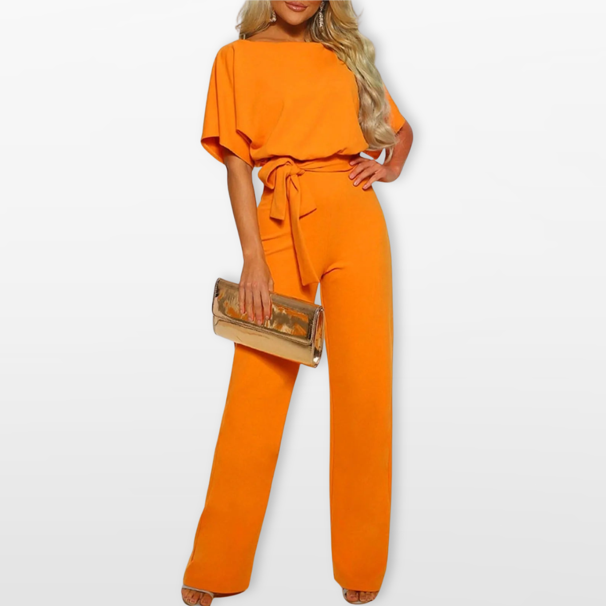 Women Relaxed Wide Leg Tie Waist Jumpsuit