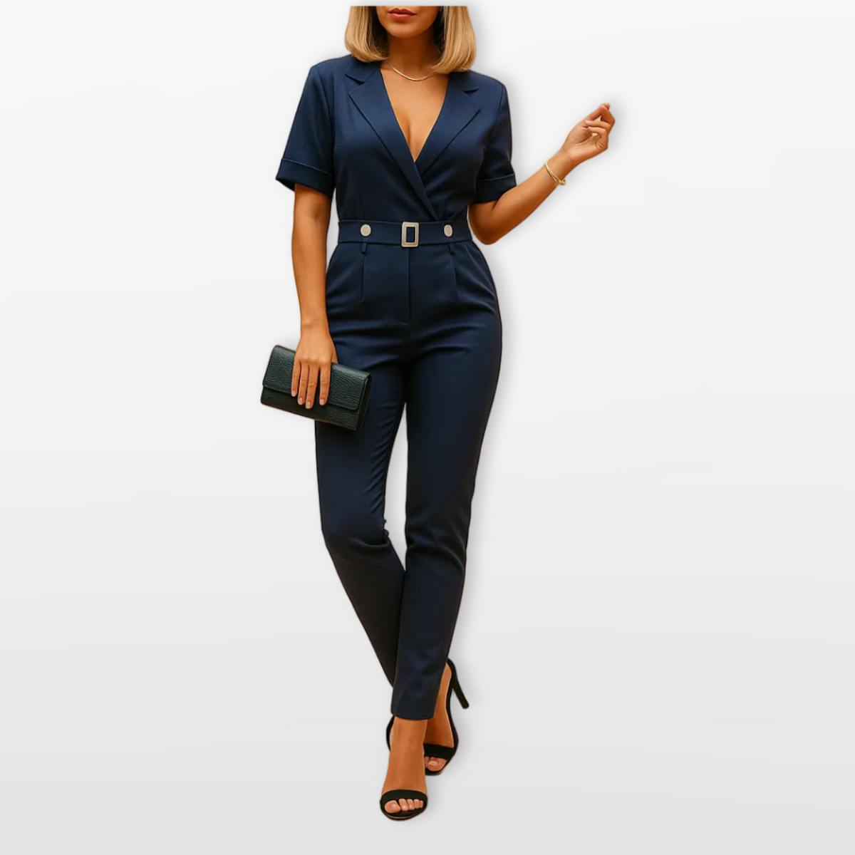 Women Tailored Belted Jumpsuit Elegant Fit