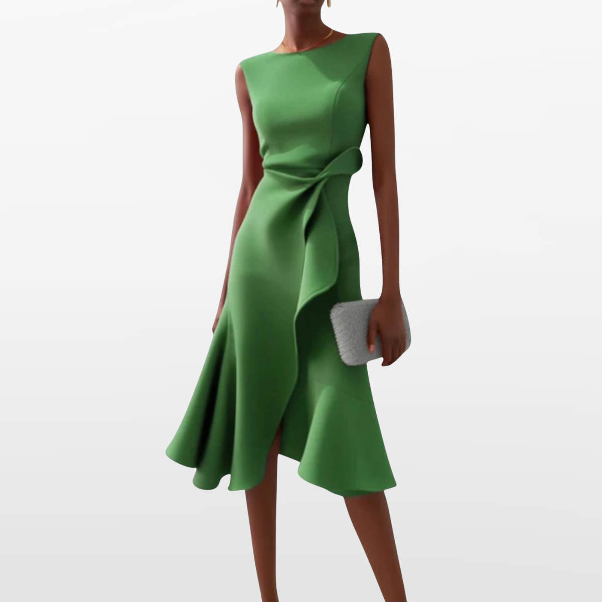 Women Elegant Midi Dress Sculpted Silhouette