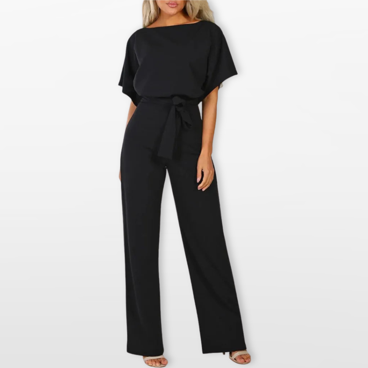 Women Relaxed Wide Leg Tie Waist Jumpsuit