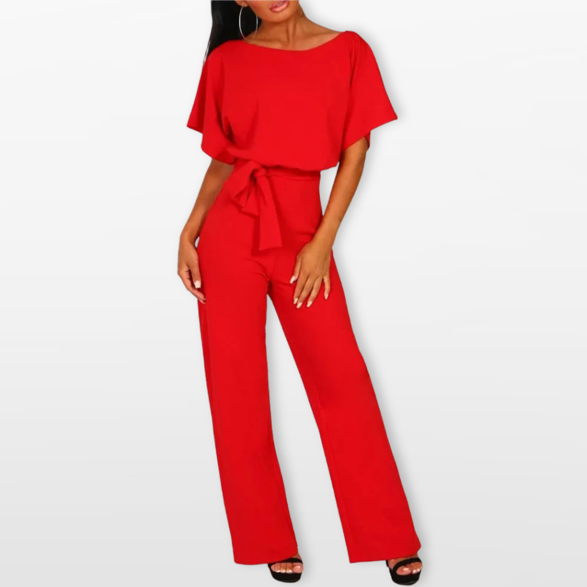 Women Relaxed Wide Leg Tie Waist Jumpsuit