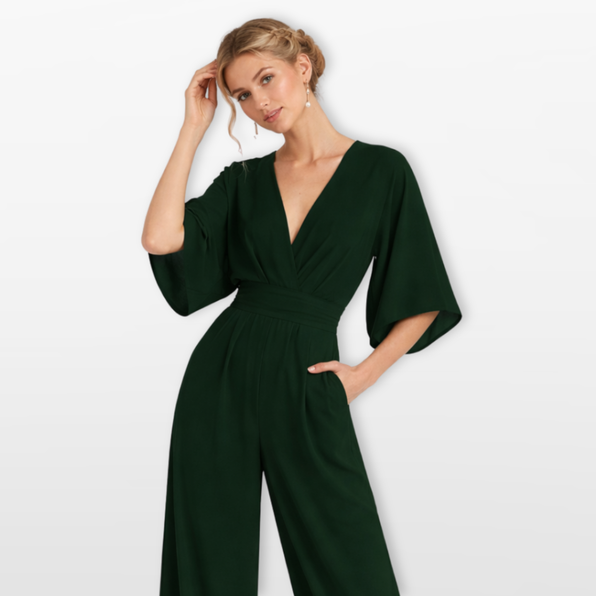 Women Elegant V Neck Wide Leg Jumpsuit
