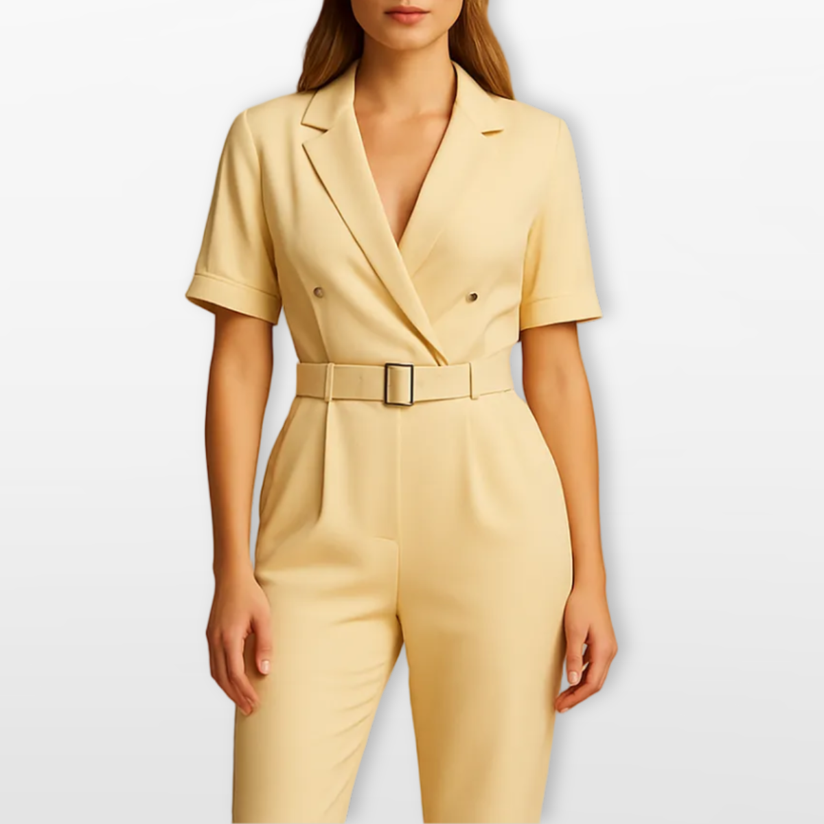 Women Tailored Belted Jumpsuit Elegant Fit